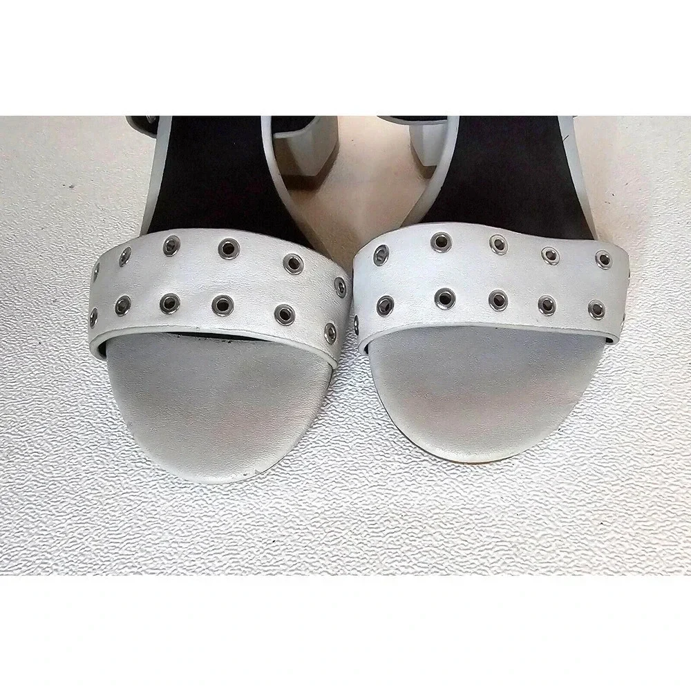 Rebecca Minkoff CARTER Heeled Studded EYELET Sandals Leather Gray Size 6 M